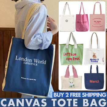 Merci Canvas Tote Shopping Bag Blue