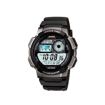 Casio black world time resin best sale strap watch