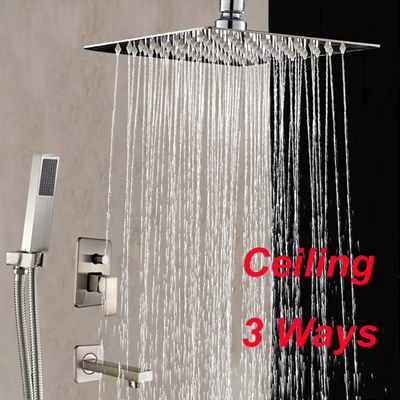 Ceiling Mounted Rain Shower Head 3 Ways Nickel Brushed Hand Shower Tub Spout