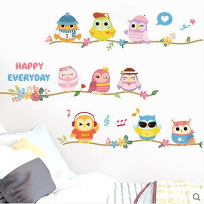 Childrens Bedroom Bedside Decoration Cute Cartoon Owl Wall Sticker