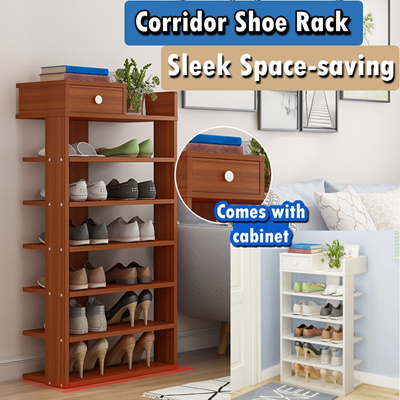 Corridor Shoe Rack Minimalist Sleek Wooden Cabinet Shelf 6 7 Tier Shoe Rack
