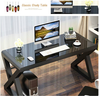 Qoo10 - Tempered Glass Top Study Table : Furniture & Deco