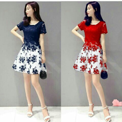 Dress Pendek Brukat Mini Dress Navy Red Brokat Flowy Girl