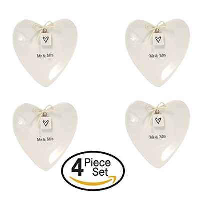 East Of India Mr /& Mrs Heart-Shaped Ring Dish in Gift Box Porcelain