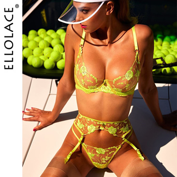 Qoo10 - Ellolace Neon Lingerie Lace Sexy Underwear Set Floral