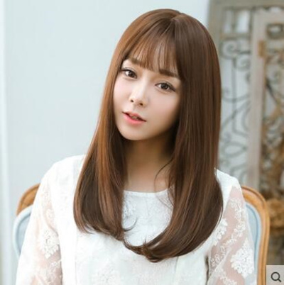 Excellent Odd Wig Female Long Hair Pear Head Bangs Korean Air Carve Lifelike Big Scalp Hair Long Str
