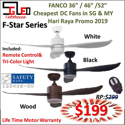 Fanco Fanco F Star 36 46 52inch Promotion Safety Mark Dc Ceiling Fan With Remote Control And Light 3 Color