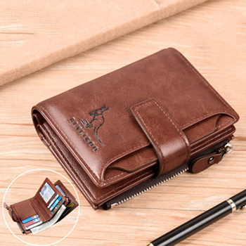 Men's Genuine Leather Wallet Vintage Short Multi Function Business Card  Holder RFID Blocking Zipper Coin Pocket Money Clip