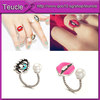 Qoo10 - Fashion Pearl Red Lip Mouth Gold Silver Eye Finger 