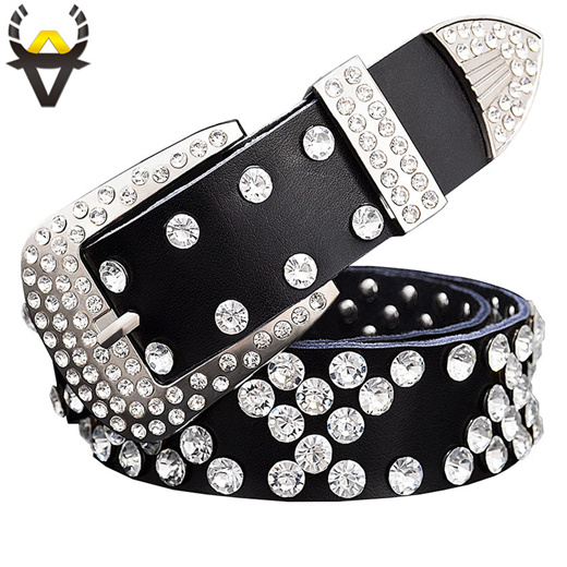 Qoo10 - Fashion rhinestone genuine leather belt for men Designer luxury ...