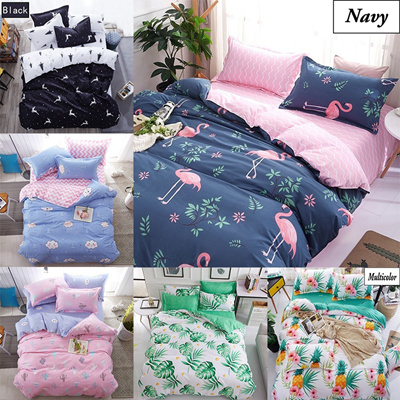 Qoo10 Flamingo Leaves Printed Cotton Bedding Set Duvet Cover Bed