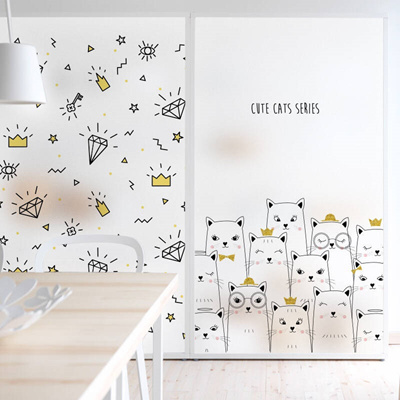 Full House Cats And Frosted Glass Paper Film Living Room Bedroom Window Sunshade Glass Window Sticke