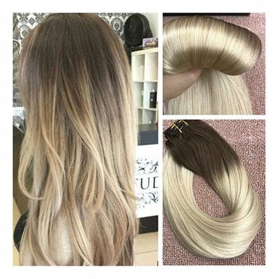 Girl Balayage Brown To Blonde Clip In Hair Extensions Full Head 7pcs Clip In Hairpieces