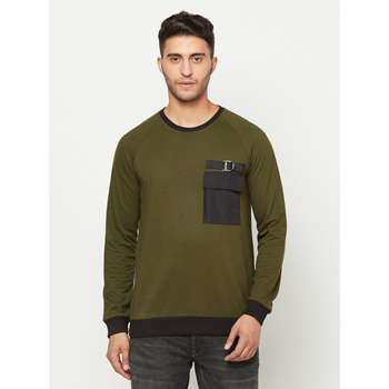 Qoo10 - Glito Solid Olive Stylish Sweatshirt With Front Pocket For Men : Men's  Clothing