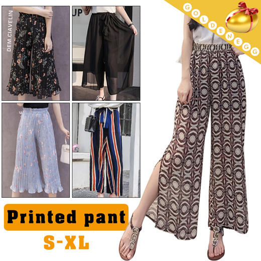 Qoo10 - Printed Wide Pants for woman Wide Pant/ Loose Bottom/ Stylish ...