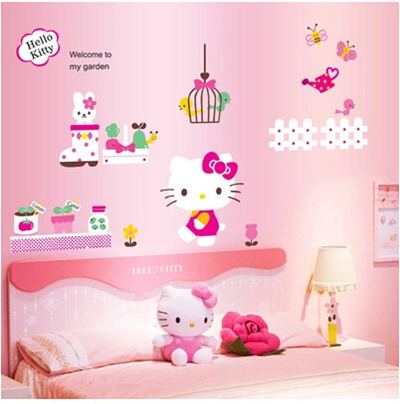 Hello Kitty Cartoon Kitty Nursery Wall Stickers Childrens Room Bedroom Cozy Bed Room Decor Sticker