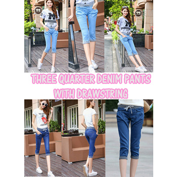 Fashion Colorful Diamond Decoration Denim Shorts Women Casual Mid-waist  Straight Three Quarter Pants Ladies Summer Tassels Jeans