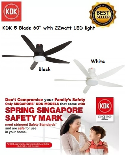 Kdkkdk 5 Blade 60 Dc Motor Ceiling Fan U60fw With 22watt Led Light 1 Year Kdk Singapore Warranty