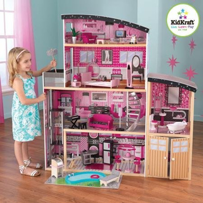 qoo10 - (kidkraft) kidkraft sparkle wooden dollhouse with 30 pieces