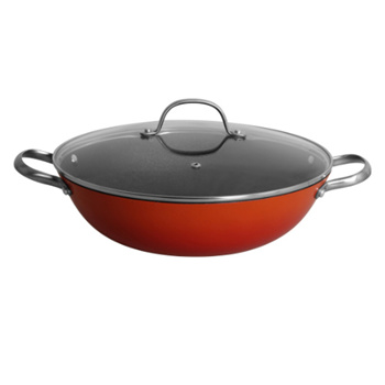 La gourmet 36cm Light Cast Iron Wok with Glass Lid (6.2L)