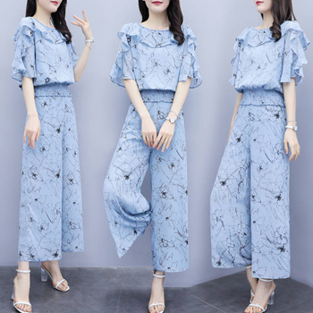 Qoo10 - Ladies Summer Print Top Wide Leg Pants Casual Fashion Suit : Women's  Clothing