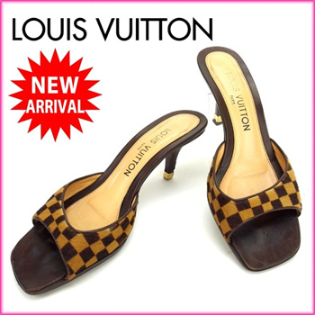 Louis Vuitton Heel Sandals Logo Name Brown Beige Yellow Cloth ref