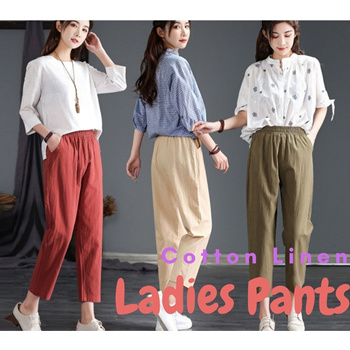 Summer trousers women wide linen cotton high waist elastic waist light  comfortable 7/8 palazzo trousers pajama trousers with pockets (Color :  Green, Size : XXXX-Large) price in UAE | Amazon UAE | kanbkam