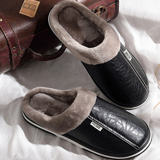 Qoo10 - Men slippers leather Home slippers for men Waterproof Warm House slipp : Men's 