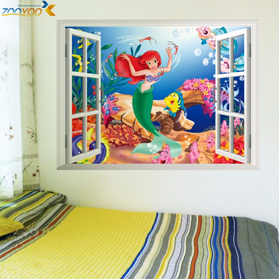 Mermaid Underwater World Wall Stickers For Kids Rooms Home Decoration Diy 3d Window Sticker Wall D