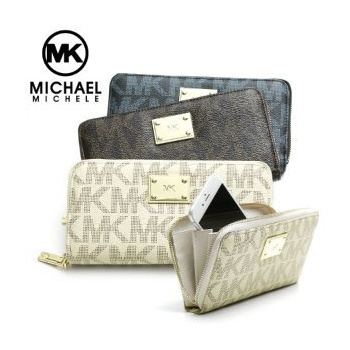 Qoo10 MICHAEL MICHELE MK gift Cow Hide single zipper wallet MK