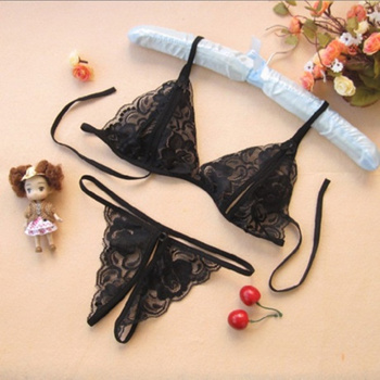 Women Sexy Net Yarn Flowers See-through Underwear Strap Sexy Three
