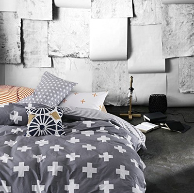 Qoo10 Mzpride Gray Cross Beding Set Gray Striped Duvet Covers