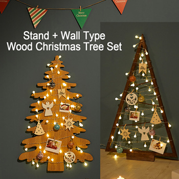 wooden christmas tree with lights