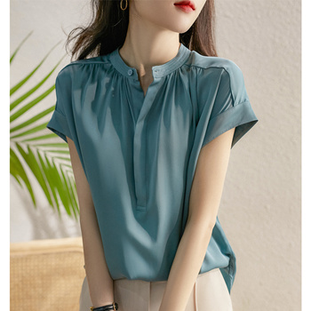 Plus Size Leafs Chiffon Short Sleeve Blouse (EXTRA BIG SIZE) – Pluspreorder