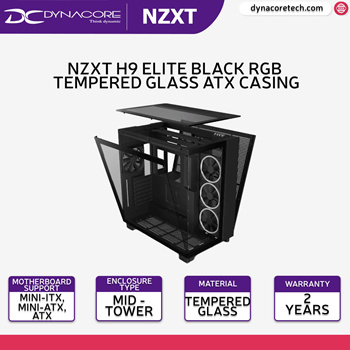 NZXT H9 Elite Tempered Glass ATX Mid-Tower Computer Case - Black