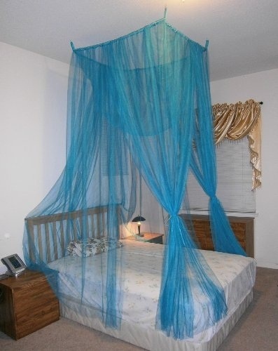 Qoo10 - OctoRose ® Teal Blue 4 Poster Bed Canopy Mosquito Net Full ...