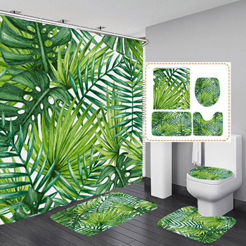 Qoo10 Outlet Green Tropical Plants Leaves Rug Bathroom Shower Curtain Soft 3 Furniture Deco