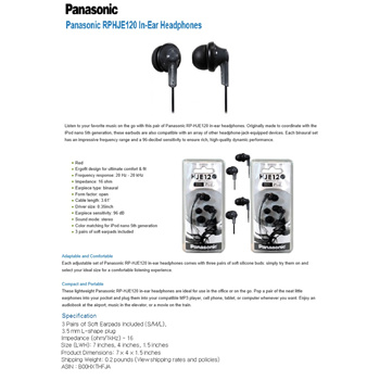Design In-Ear : Computers/Games Qoo10 Panasonic Ergofit - / Ultim... Headphones RP-HJE120 RP-HJE125