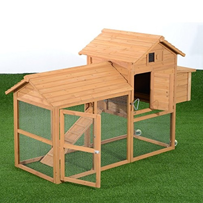 Pawhut Pawhut Deluxe Portable Backyard Chicken Coop With Fenced Run And Wheels Size4colorb