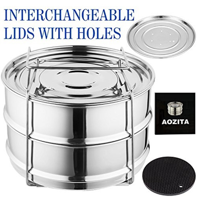 Aozita Stackable Steamer Insert Pans with Sling for Instant Pot Accessories 6/8