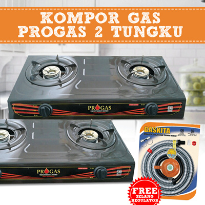 Qoo10 Kompor Gas Progras 2 tungku Bonus Selang Gas 