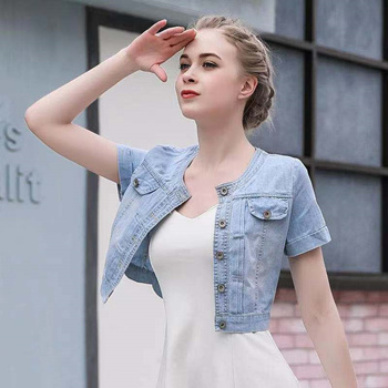 Qoo10 PY Summer Womens Short Sleeved Denim Short Jacket Round