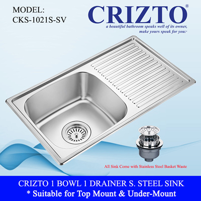 Quality Bathroom Products Crizto 1 Bowl 1 Drainer Sink Stainless Steel Sink