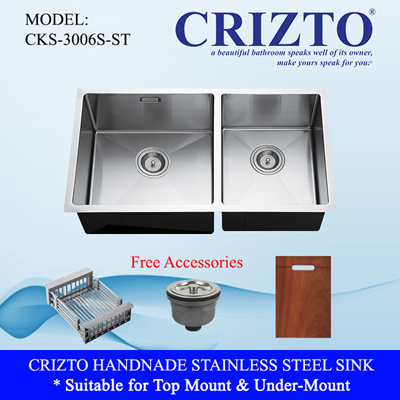 Quality Bathroom Products Crizto Handmade Double Bowl Stainless Steel Sink