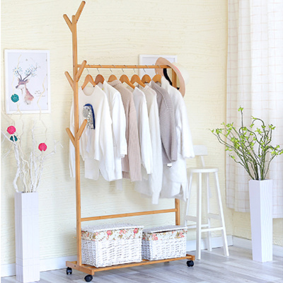 Qx60 Bedroom Wood Clothes Rack With Wheels Wood