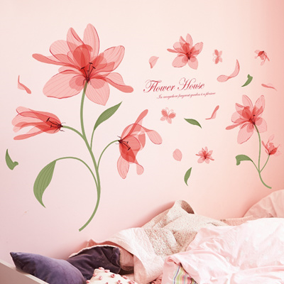Removable Wall Sticker Sticker Bedroom Warm Romantic Wedding Bed Flower Flower Pink Room Wall Decora