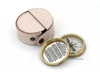Robert Frost Poem Compass-Pocket Compass w Round Leather Case