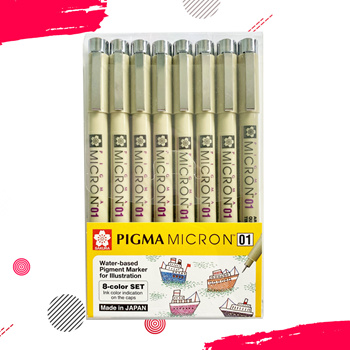 Sakura Pigma Micron 005 8 Color Set Water Based Pigment for Illustration