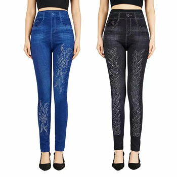 Buy FITG18 Women's Slim Denim Printed Yoga Tights Pants (3 Blue Striped,  Free Size) at Amazon.in