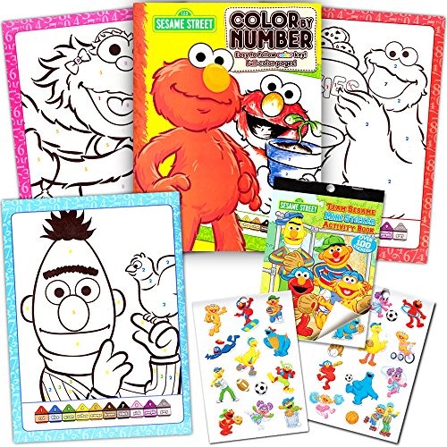 Qoo10 - Sesame Street Stickers Toddler Coloring Book Set ~ Color By Number  : Stationery & Supplies